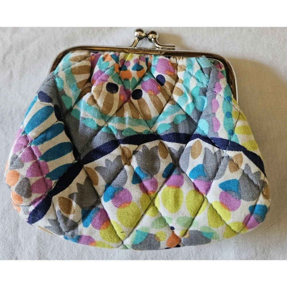Vera Bradley Kiss Lock Coin Purse Quilted Multicolor Floral Change Wallet Clutch - Picture 3 of 6
